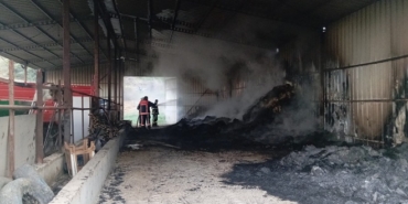 Depodaki 1000 saman balyası ve tarım aletleri yandı